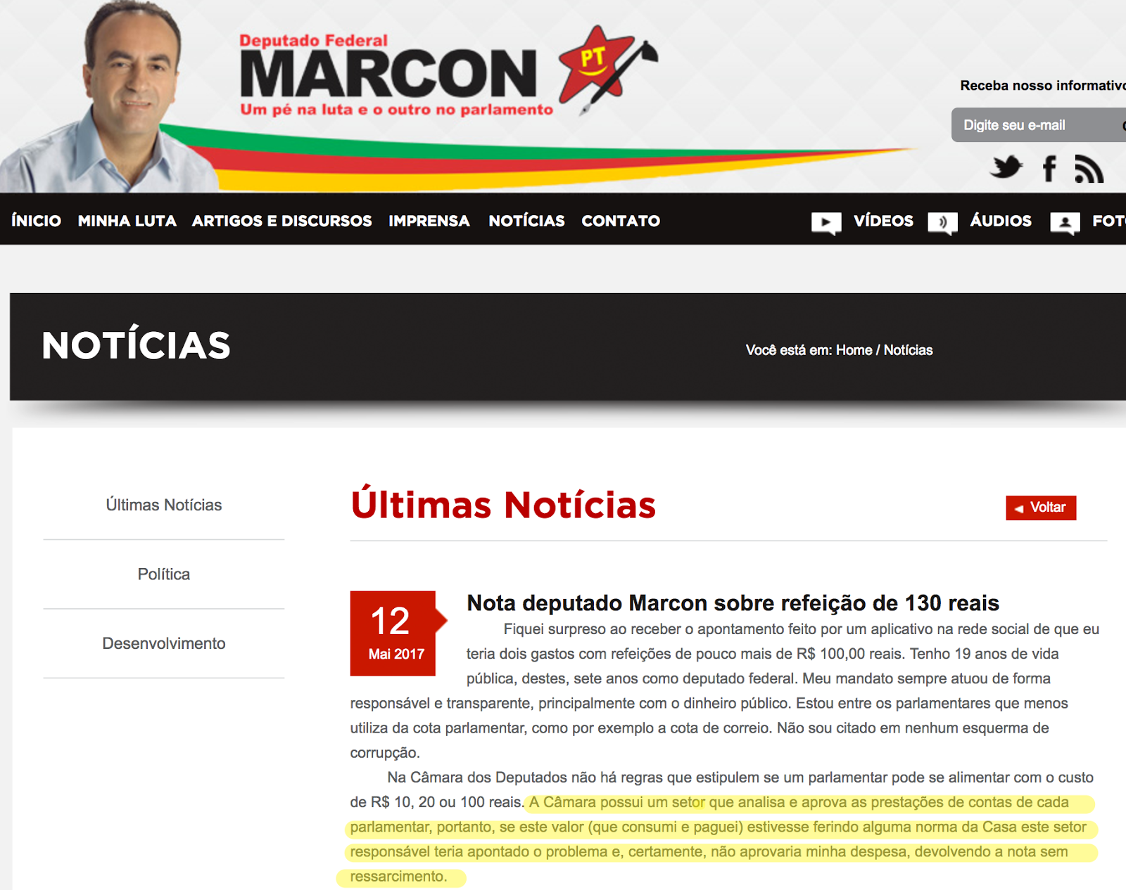 Página oficial do deputado